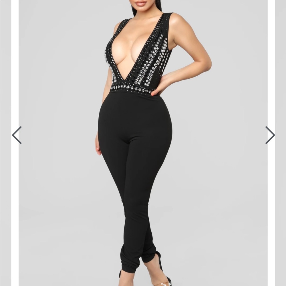 Nwt fashion nova black rhinestone jumpsuit